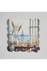 Sulu Boya Denize Açılan Manzara Desenli Lazer Kesim Kokteyl Peçetesi